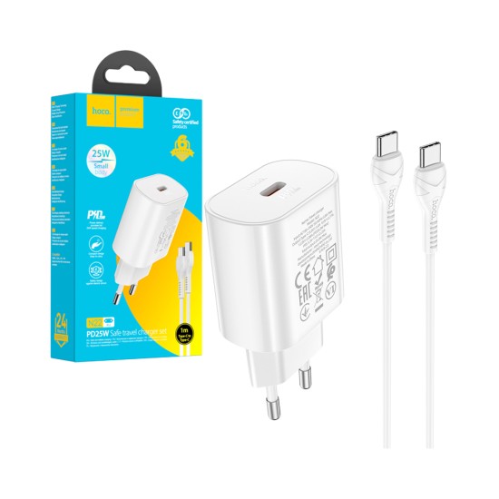 Hoco N22 Jetta PD25W Type-C To Type-C Charger 1m Cable White Hoco N22 Jetta PD25W Type-C To Type-C Charger 1m Cable White